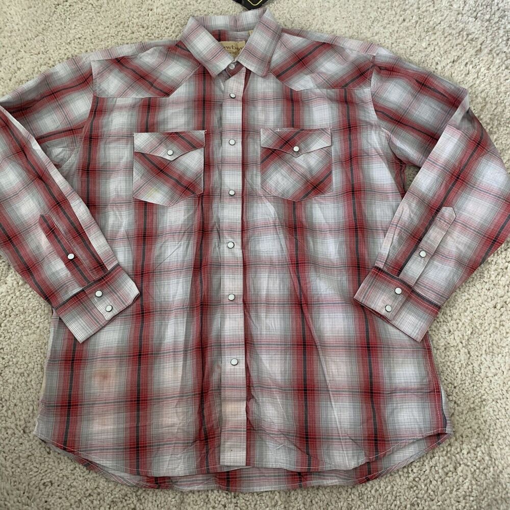 Cowboy Legend Shirt Men XXL Pearl Snap Plaid Long Sleeve Cowboy Western NEW Flaw